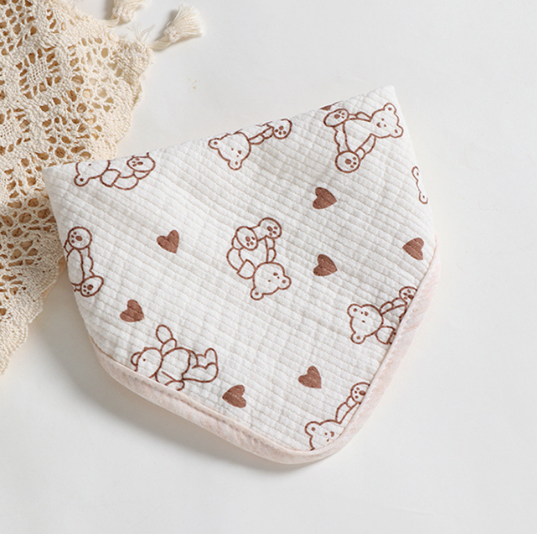 2 in1 Organic Cotton Baby Bibs/ Bandana Bibs 3pcs Set Bear Design